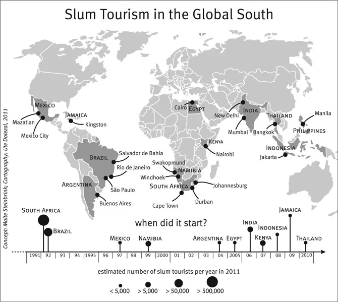 Figure 1.1 Times and places of slum tourism in the Global South.