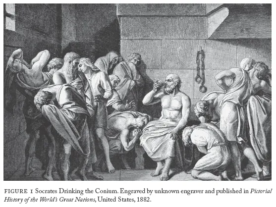 Image: FIGURE 1 Socrates Drinking the Conium. Engraved by unknown engraver and published in Pictorial History of the World’s Great Nations, United States, 1882.