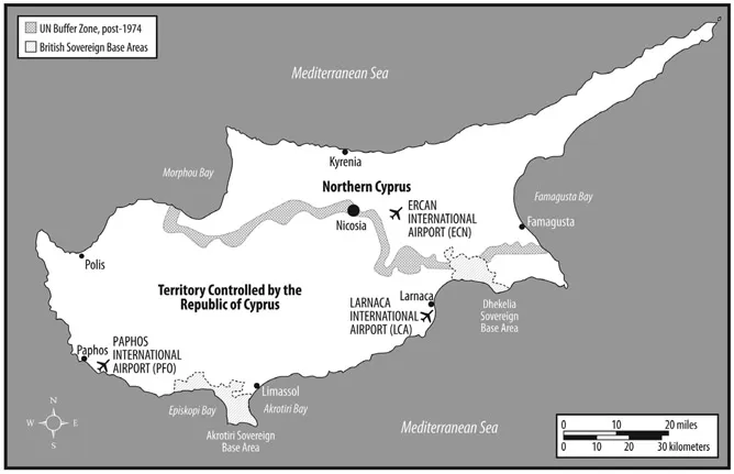 FIGURE 1. Map showing Cyprus’s three airports.