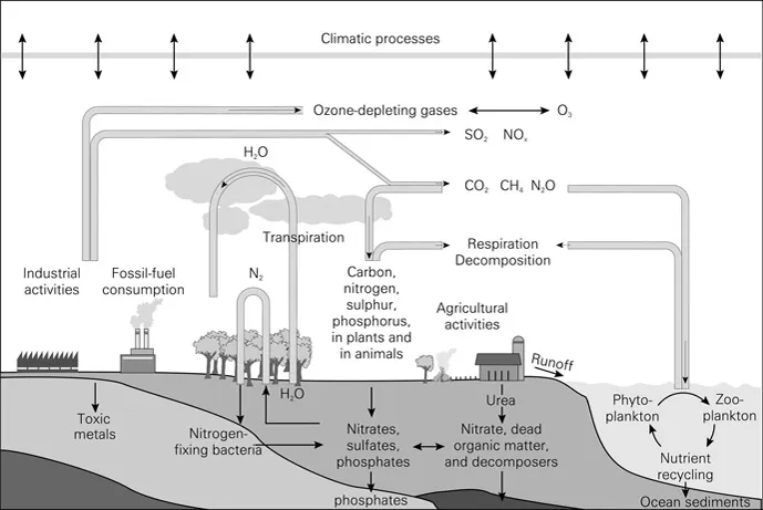 Figure 1.1 Interactions between the climate and major chemical flows