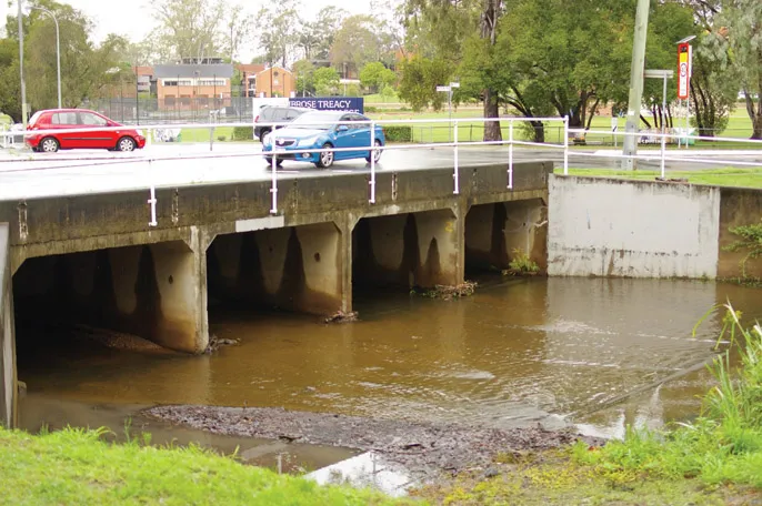 (A) Culvert inlet below Kate Street, Indooroopilly QLD, Australia, on 15 October 2018