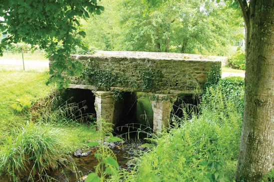 (E) Multicell masonry culvert inlet along the Flora river at Pléneuf-Val-André, France, on 27 June 2019 – construction second half of 19th century