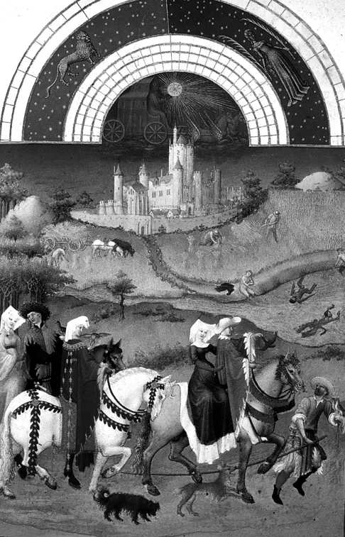 Lámina de agosto del libro Las muy ricas horas del duque de Berry, del siglo xv.