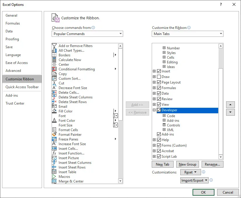 Figure 1.2 – The Excel Options dialog box
