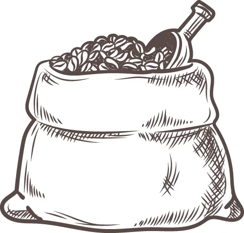 Picture of a bag of coffee beans and a scoop ladle for measuring the beans.