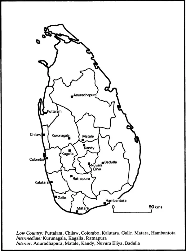 Map 1.1 Kachcheris, Districts and Regions, Sinhala Sri Lanka, 1900.