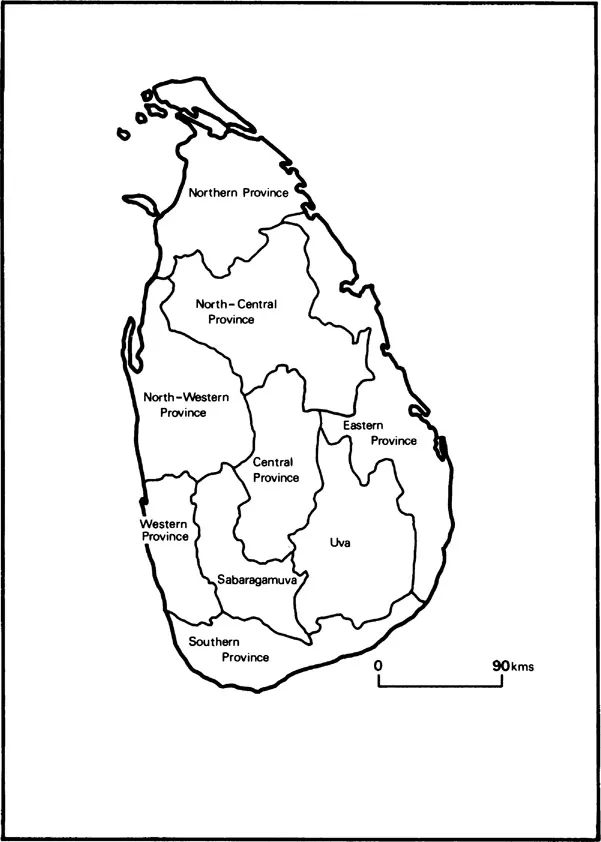 Map 1.2 Provinces, Sri Lanka, 1900. Uva was formed from the Central Province in 1886 and Sabaragamuva from the Western Province in 1889.