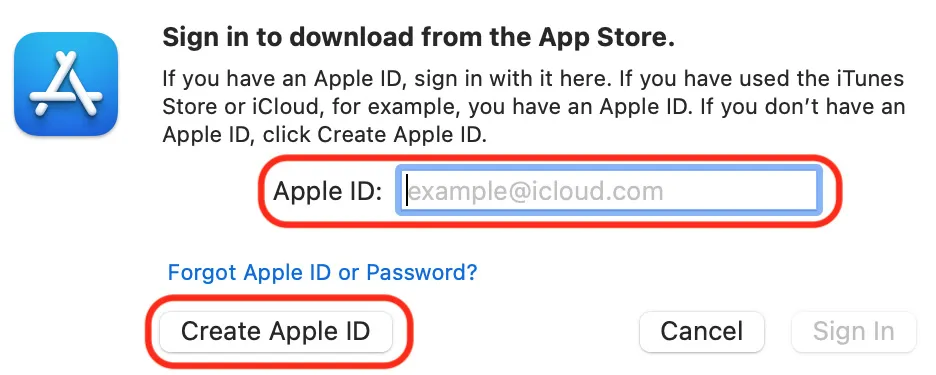 Figure 1.1 – Apple ID creation dialog box
