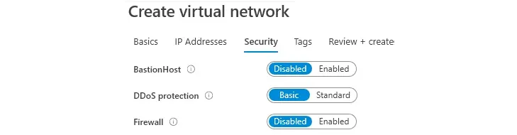 Toggling security options in the Security pane