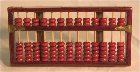 Photo depicts an abacus, the ancient portable computer.