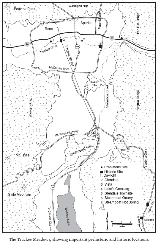 Image: The Truckee Meadows, showing important prehistoric and historic locations.