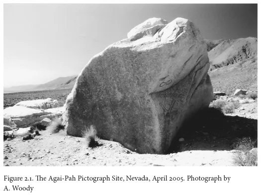 Image: Figure 2.1. The Agai-Pah Pictograph Site, Nevada, April 2005. Photograph by A. Woody