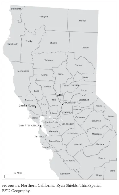 Image: FIGURE 1.1. Northern California. Ryan Shields, ThinkSpatial, BYU Geography.