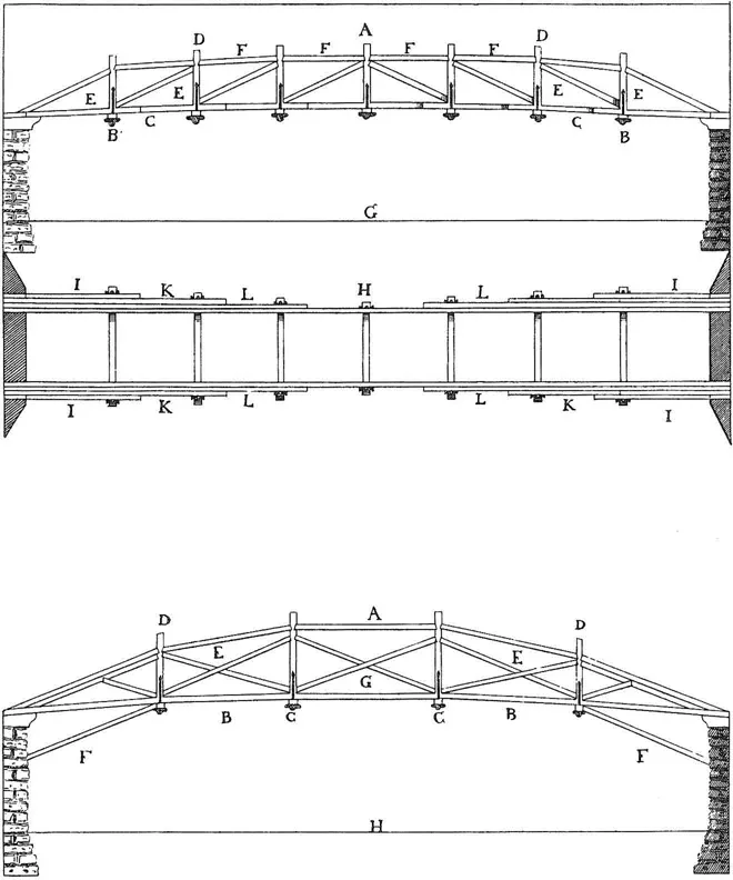 Figure 1-3 Drawings of bridges (from Four Books of Architecture, by Andrea Palladio, Book III, chapter VIII, plate 4).