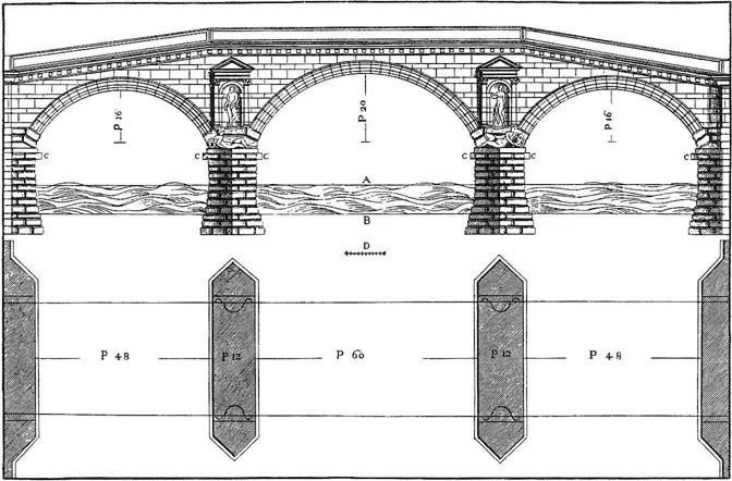 Figure 1-9 Stone bridge of Palladio’s Invention (from Four Books of Architecture, by Andrea Palladio, Book III, chapter XIV, plate 11).