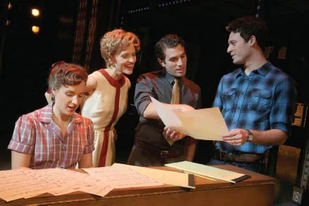 Fig. 4 Jessie Mueller as Carol King, Anika Larsen as Cynthia Weil, Jake Epstein as Gerry Goffin, and Jarod Spector as Barry Mann in Beautiful: The Carol King Musical. Photo © Joan Marcus