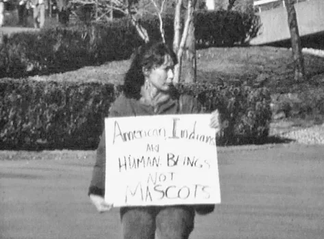 Figure 1.4 Charlene Teters, a Spokane Indian woman whose activism sparked Jay Rosenstein’s interest in the use of Native American mascots in sports. Her story became the centerpiece of In Whose Honor?