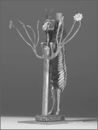 Figure 1.2 A famous ornament from the Royal Cemetery at Ur, called by Leonard Woolley “Ram in the Thicket.” The wood figure was covered with gold leaf and lapis lazuli; the belly was sheathed in silver and the fleece in shell.