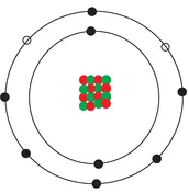 Figure 1.3 Oxygen atom with two empty spaces in outer electron shell.