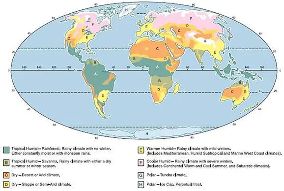 Figure 1.1 Present-day morphoclimatic regions of the world’s land surface (Williams et al., 1993).