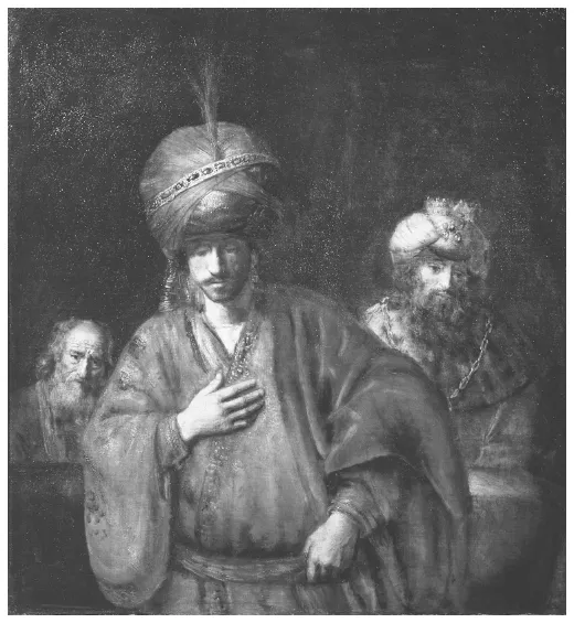 Image: FIG. 1. Rembrandt van Rijn, Biblical Scene with Two Figures [David and Uriah?], oil, 127 × 117 cm, Hermitage, Saint Petersburg (photo: Scala/Art Resource, New York)
