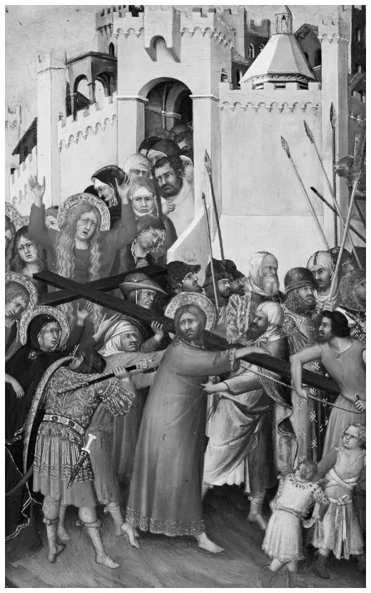 Image: FIG. 2. Simone Martini, Christ Bearing the Cross, 1325–35, panel from the “Orsini (Passion) Polyptych,” tempera on wood, 25 × 16 cm, Musée du Louvre, Paris (photo: Réunion des Musées Nationaux/Art Resource, New York)