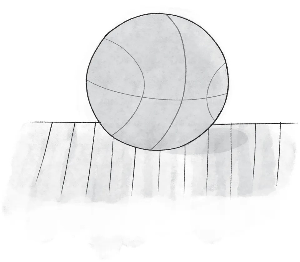 Schematic illustration of the basketball placed on a table.