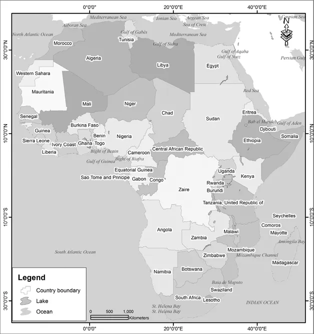 Figure 1.1 Map of Africa showing countries