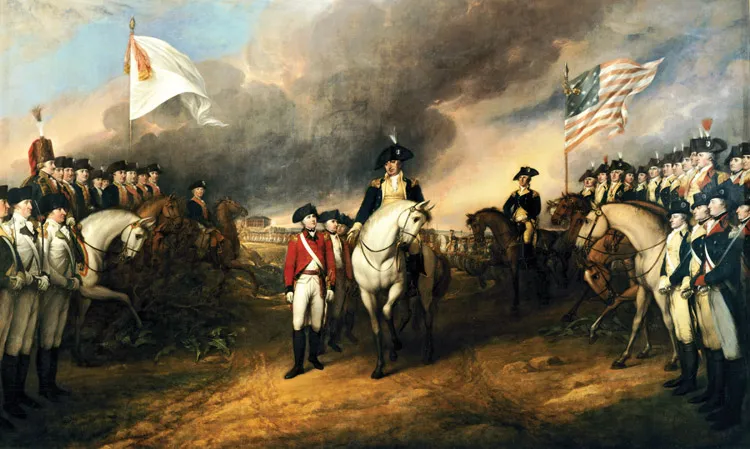 PLATE 1.1 British forces surrender to American and French armies, Yorktown, Virginia, 1781, in this painting by John Turnbull. The American general, Lincoln, riding a white horse, extends his hand toward the sword carried by the British general, O’Hara, who is on foot. The American War of Independence (1775–83) was effectively decided by this victory, resulting in the loss of 13 British colonies.
