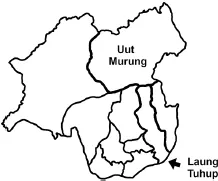 Map of the district of Murung Raya indicating the sub-districts of Uut Murung and Laung Tuhup. The map is produced by Kristina Großmann and Elena Rudakova