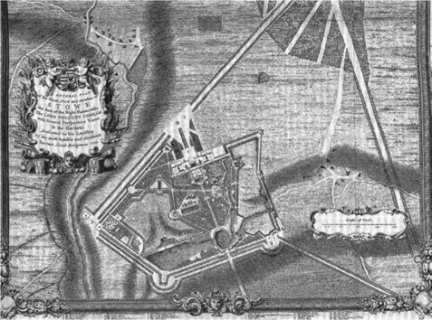 FIGURE 1.1 A detail of Charles Bridgeman’s plan of Stowe, 1739, engraved by Jacques Rigaud, showing the Octagonal Lake, which was c. 1 h and made in the 1720s. The lakes to the left and right of the octagon, as depicted here, are semi-geometric lakes. Stowe School/SHTP.