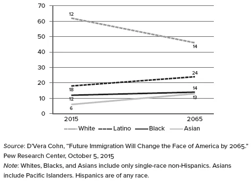 Image: FIGURE 1.2. Projected US Population Estimates, by Race/Ethnicity, 2015 and 2065