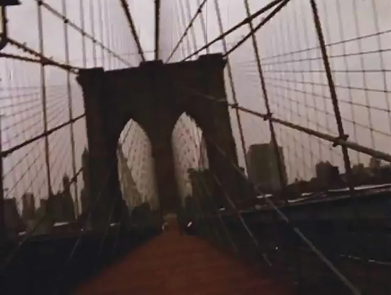 This film still shows the Brooklyn Bridge shot from the footpath.