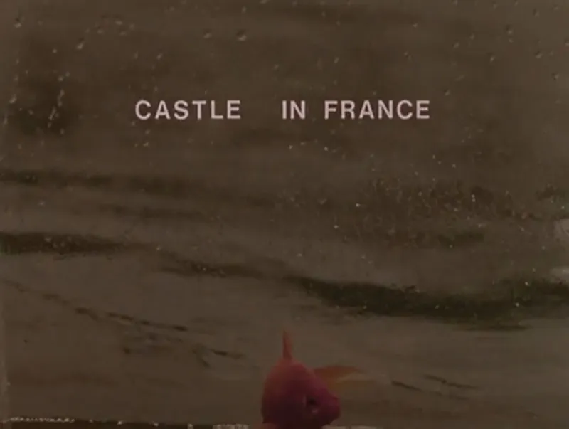 This film still shows a goldfish beneath the text ‘Castle in France.’