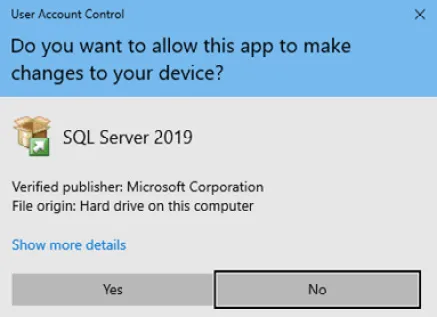 Figure 1.1 – The SQL Server installation User Account Control dialog
