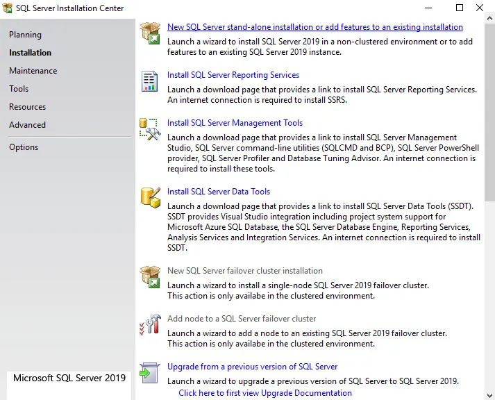Figure 1.2 – SQL Server Installation Center
