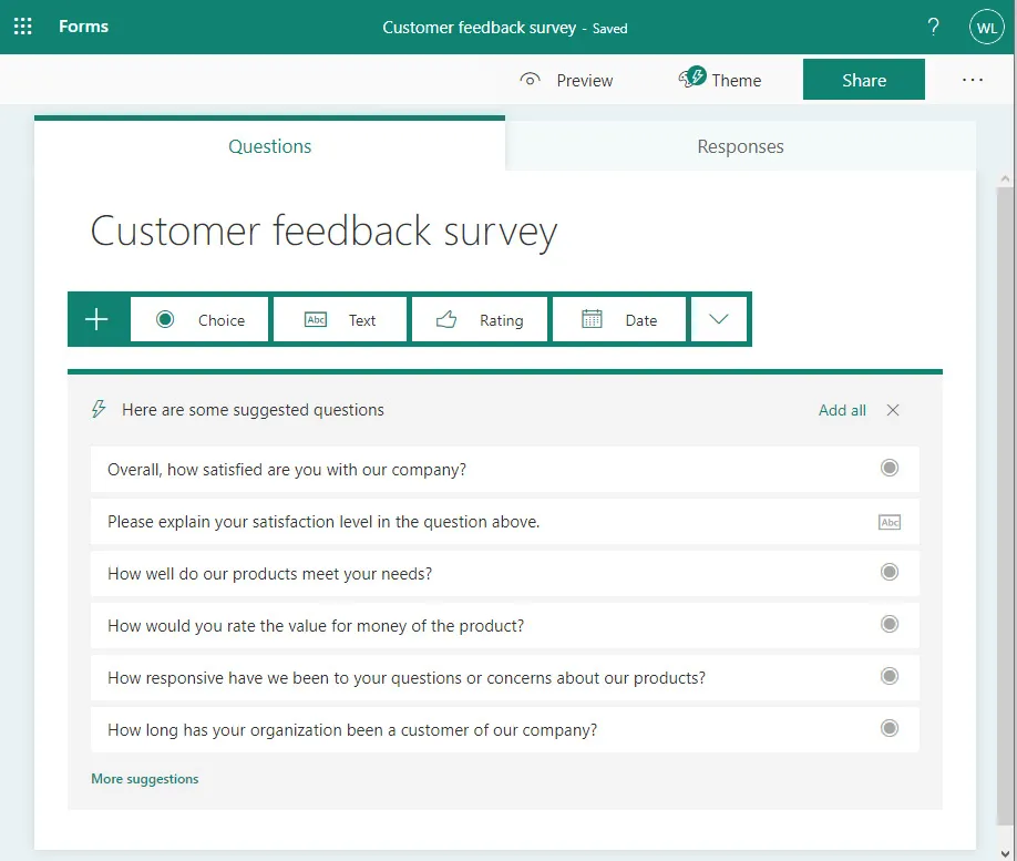 Figure 1.1 – Suggested questions for a customer feedback survey
