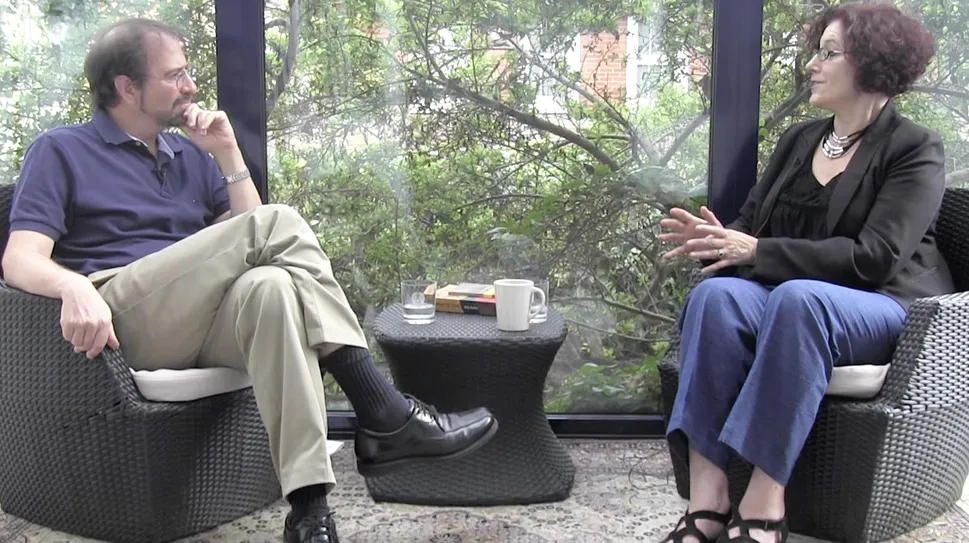 Photo of Stefan Collini and Howard Burton in conversation