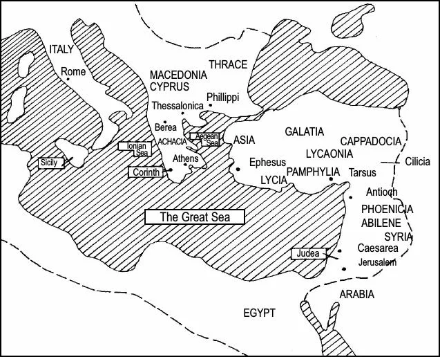 Illustration #1 Map of Roman Empire—The dashed lines show the boundaries of the eastern half of the Roman Empire about the time Paul wrote Romans in AD 57. The believers who lived in Rome were the recipients of Paul’s letter.