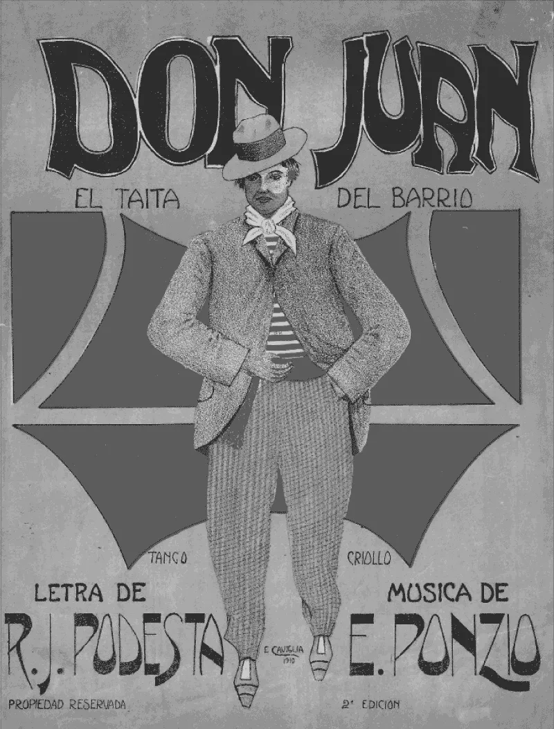La tradición quiere que 'Don Juan' fue creado entre 1898 y 1900. La ilustración de la segunda edición de la partitura, realizado por E. Caviglia, está fechada en 1910. Lleva la letra de Podestá y es una edición de “propiedad reservada” del autor. Es decir que la autogestión en el tango no es cosa nueva. Lamentablemente no tenemos noticia de que se hayan conservado ejemplares de la primera edición.