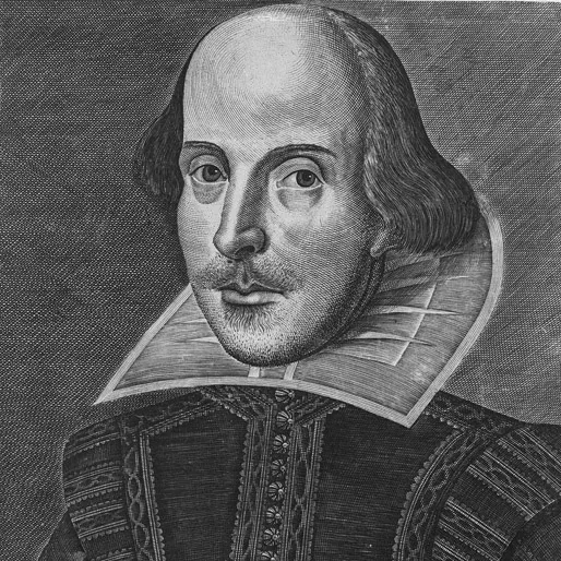 A portrait of William Shakespeare by Martin Droeshout (1623) used on the cover of the first printed collection of his plays, the First Folio.