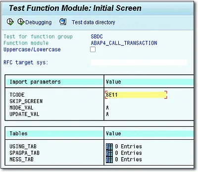 Calling Transaction SE11 from Function Module