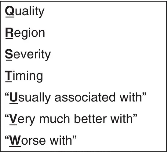 Schematic illustration of standard pain assessment: the pain ‘Alphabet’.