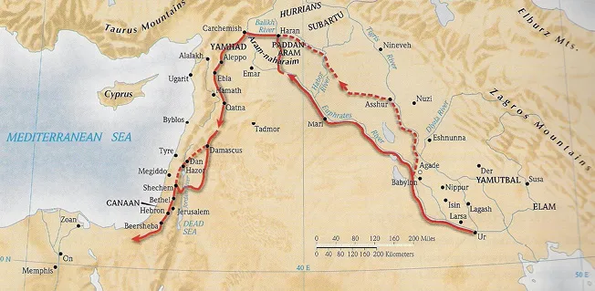 C:\Users\lipovsky\Documents\ПЕРЕИЗДАНИЕ EARLY ISRAELITES\Selected pictures\Selected pictures for revised edition\Wanderings of Abraham. 20th century B.C.E. Holman Bible Atlas..webp