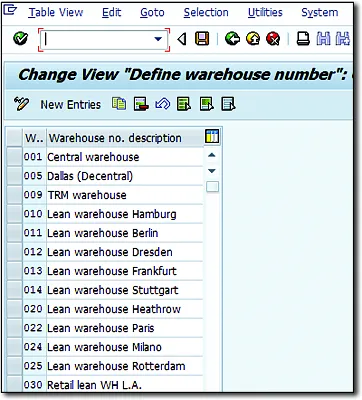 Existing Warehouses Displayed When Defining a New Warehouse Number