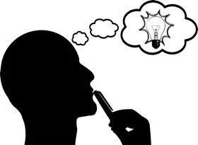 Graphic: profile of person with lightbulb in thought bubble