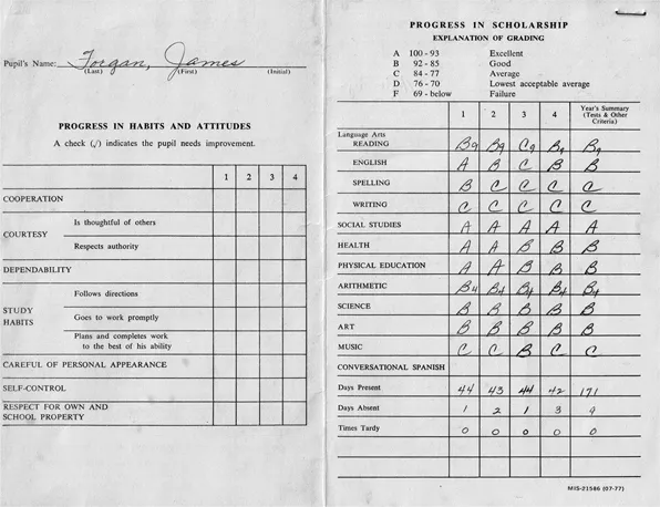 Figure 1. Jim’s fourth-grade report card.