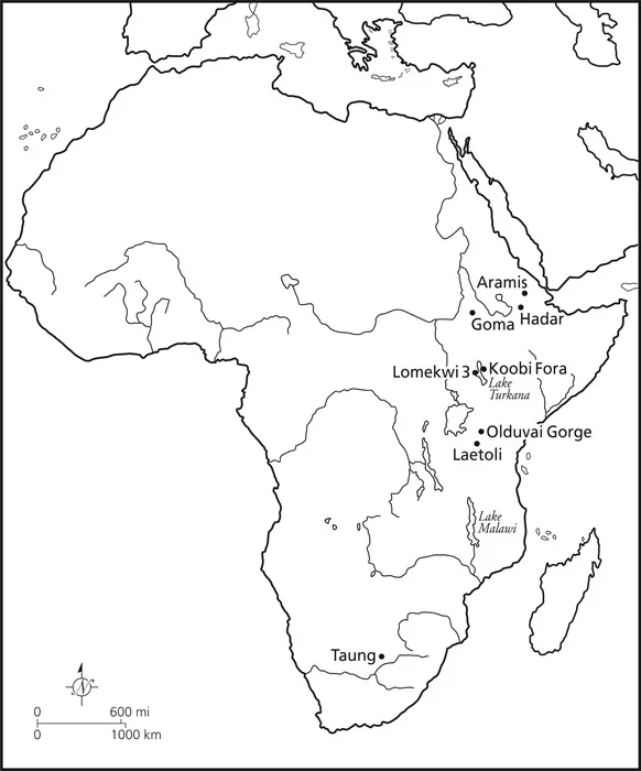 Figure 1.2 Map showing early sites in Africa.