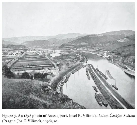 Image: Figure 3. An 1898 photo of Aussig port. Josef R. Vilímek, Letem Českým Světem (Prague: Jos. R Vilímek, 1898), 10.