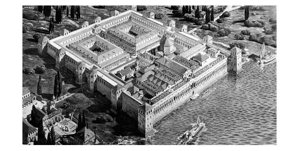 Palazzo di Diocleziano a Spalato, ricostruzione dell’architetto e urbanista francese Ernest Hébrard, disegno, 1912.